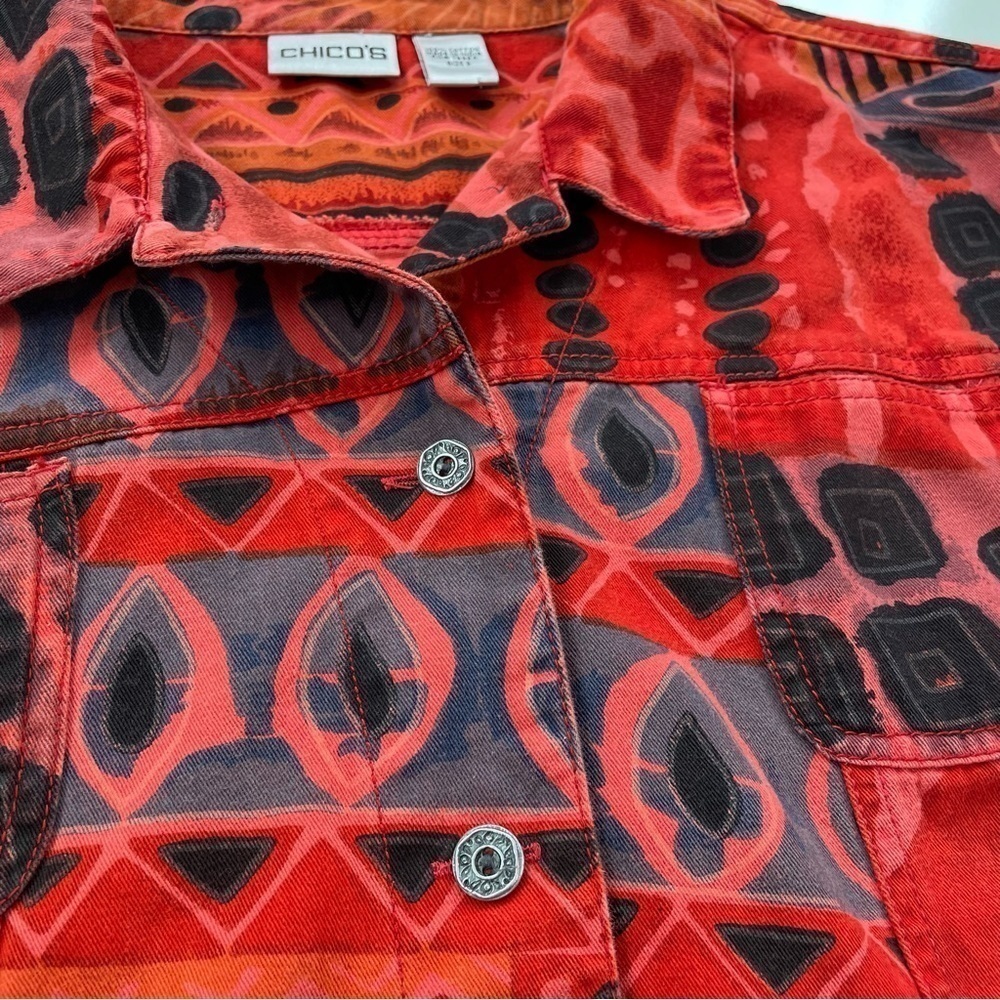 Chico’s Orange Artsy Point-collar Cotton Lightweight Jacket Size Large - Picture 5 of 8